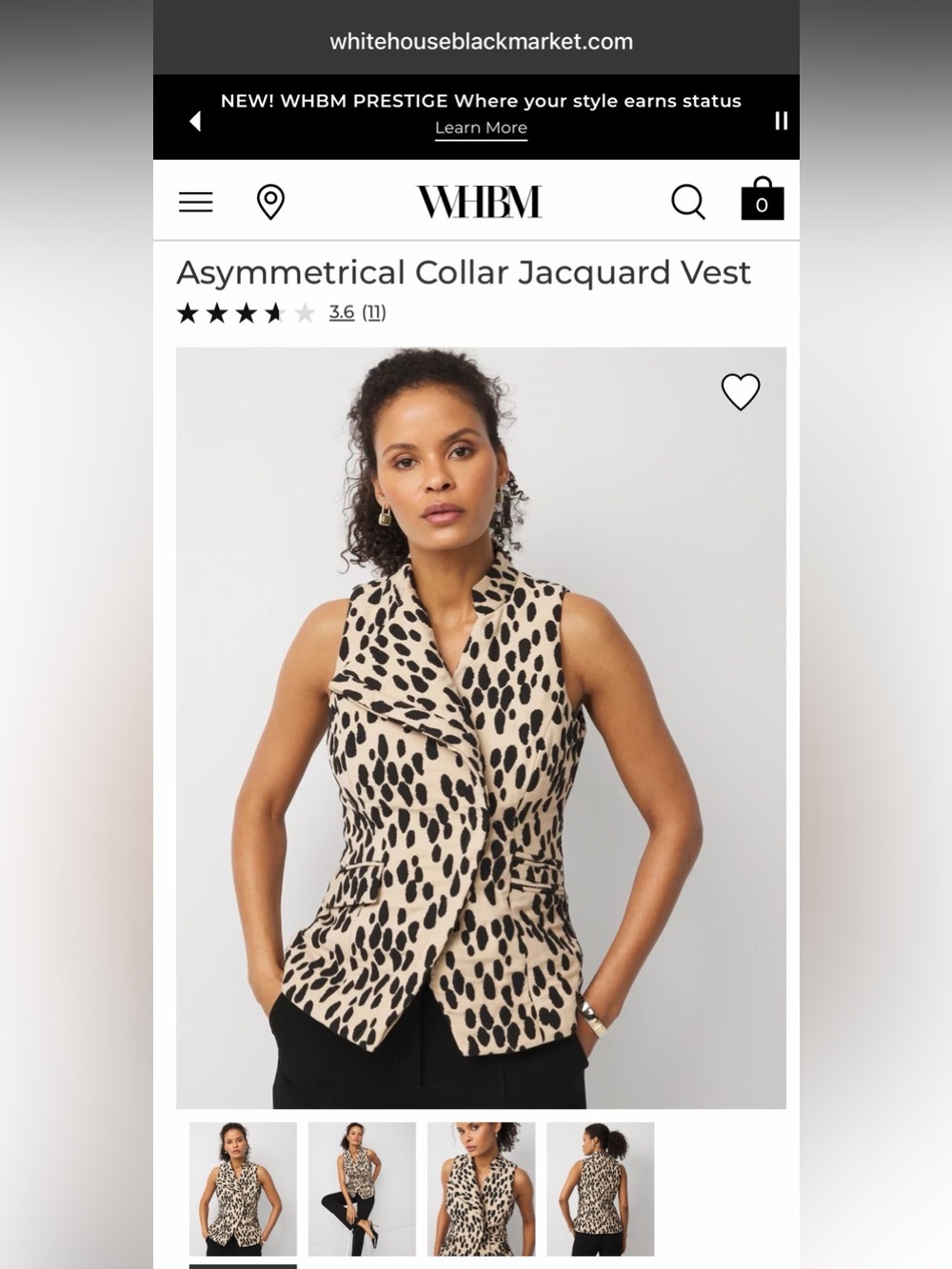 White House Black Market Asymmetrical Collar Jacquard Vest - Beige Leopard